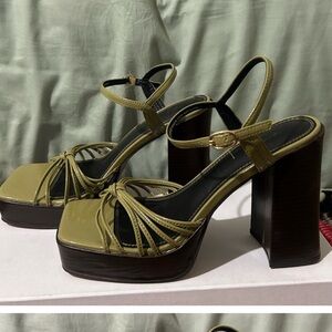 NWOT ASOS Platform Green Heels with Square Toe
